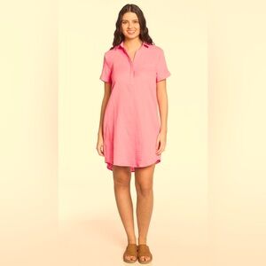 Short Sleeve Johnny Collar Dress with Chest Pocket